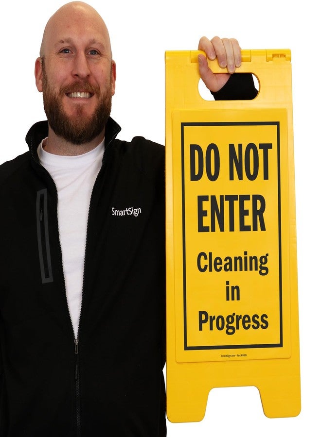 SmartSign 25 x 12 inches Do Not Enter - Cleaning In Progress 2-Sided Folding Floor Sign, Digitally Printed Polypropylene Plastic, Black and Yellow - Image 2